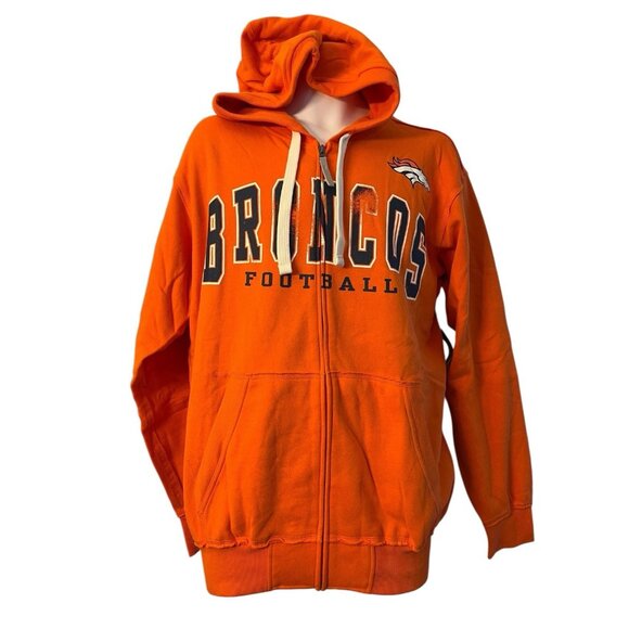 Denver Broncos Hoodie Mens Medium Orange Full-Zip Sweatshirt Jacket NFL NWT - Picture 1 of 5